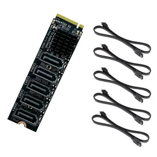 Alt view image 3 of 3 - M.2 PCI-E M-Key to 5 Port SATA 3.0 Adapter Card Riser JMB585 Chip 6Gbps High Speed PC Computer Expansion Card