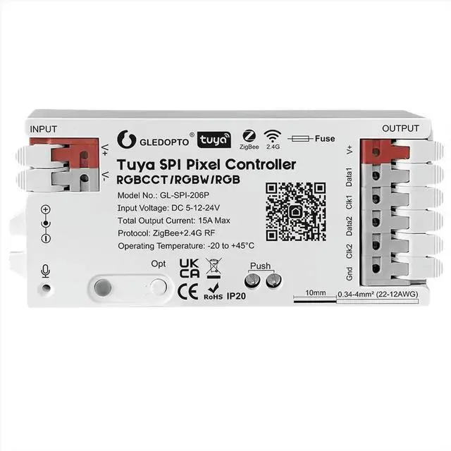 Alt view image 2 of 3 - Tuya SPI Colorful Light Strip Controller Zigbee+2.4GRF Dimming Color RGBCW Five-in-One