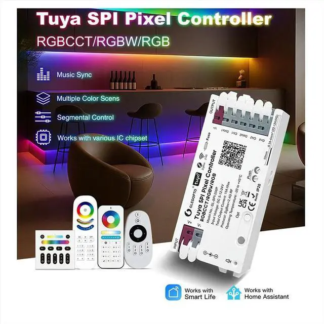 Alt view image 3 of 3 - Tuya SPI Colorful Light Strip Controller Zigbee+2.4GRF Dimming Color RGBCW Five-in-One