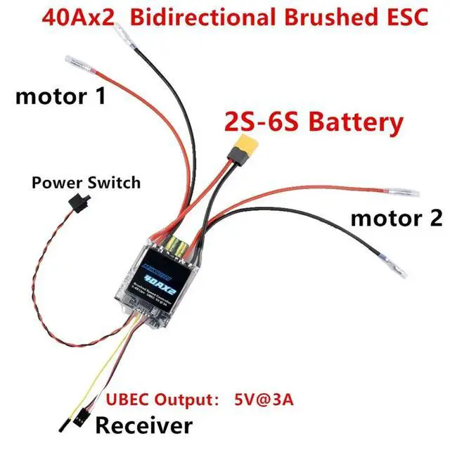 Alt view image 3 of 3 - 40AX2 Dual Way Bidirectional Brushed Electric Speed Controller Mixed Control ESC 7-25V for RC Tank/Speed Boat