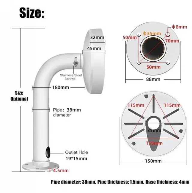 Main image of Universal Dome Camera Wall Mount Bracket Surveillance Accessories Aluminum Alloy J Type Surveillance Hemisphere Bracket