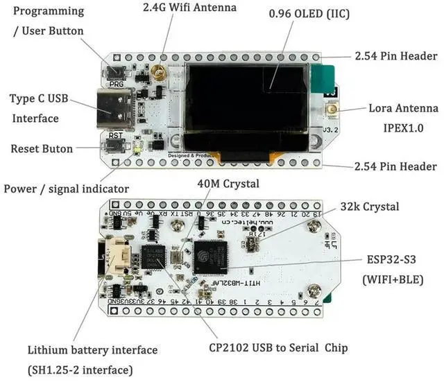 Alt view image 3 of 6 - LoRa V3 Dev-Board Dual Antenna Integrated Bluetooth 0.96-Inch OLED Display Type C for Meshtastic IoT