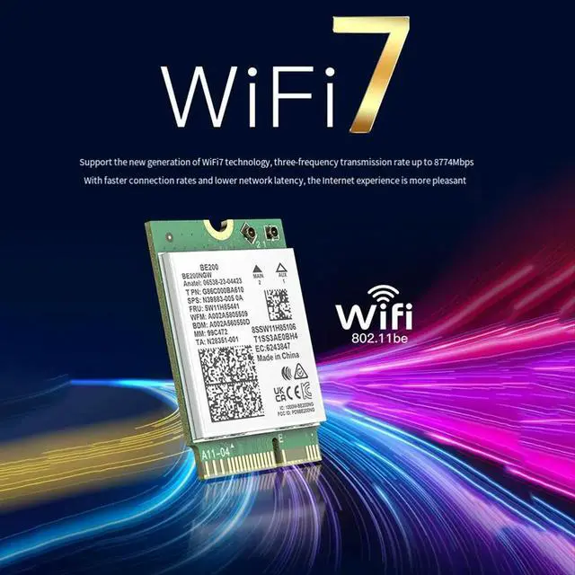 Alt view image 2 of 3 - BE200 7 Network Card 8000Mbps Adapter Bluetooth 5.4 Tri Band 2.4G/5G/6GHz BE200NGW M.2 NGFF Adapter