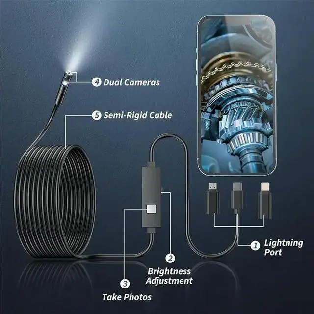 Alt view image 2 of 3 - IP67 Waterproof Inspection Borescope, HD Borescope With Light, Endoscope Camera With Semi-Rigid Snake Camera
