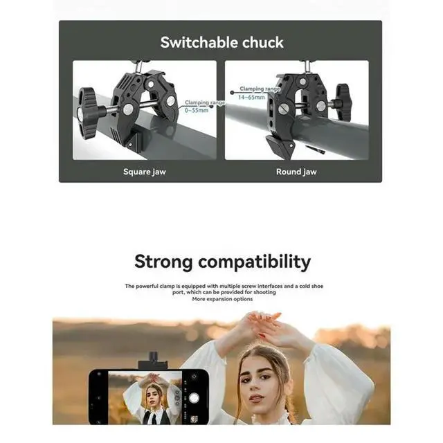 Alt view image 2 of 3 - Super Clamp Articulating Magic Clip 360° Dual-Head For LED Light Action Camera For Umbrella Monitor Clip