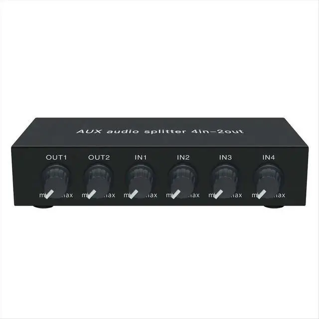 Alt view image 2 of 3 - 4 in 2 Out 3.5mm AUX Audio Switch Mixer Splitter Stereo High Fidelity with Op Amp Volume Adjustment,No Switching EU PLUG