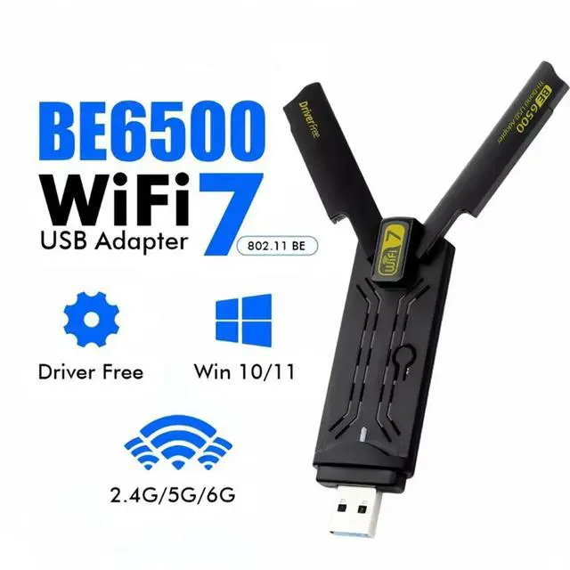Alt view image 3 of 3 - 7 6500Mbps USB Adapter BE6500 2.4G&5.8G&6GHz Network Card 802.11be Free-Drive Adapter for Win 10/11