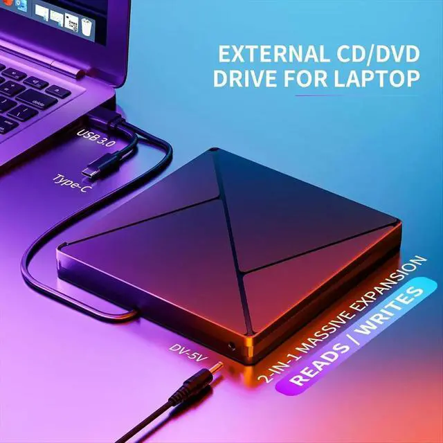 Alt view image 3 of 3 - External CD/DVD Drive,DVD Reader Writer ROM Drive,CD Burner External Disk Drive for Laptop Desktop ,