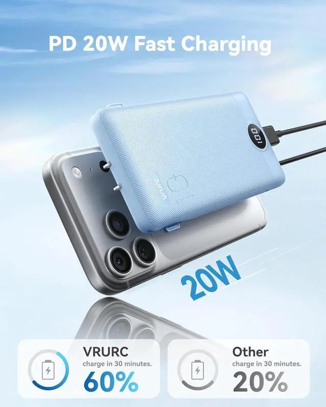 Alt view image 3 of 7 - VRURC Portable Charger Power Bank - 10000mAh Fast Charging 22.5W USB Port Fast Charging Power Bank,4 Outputs Dual Inputs Slim Compact Rechargeable Battery Pack Travel Accessories-Blue(1 Pack)