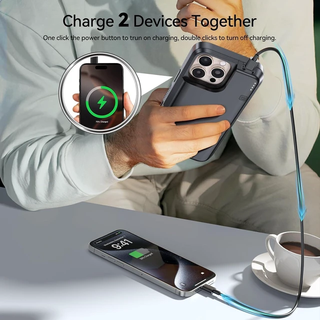 Alt view image 5 of 7 - NEWDERY Battery Case for iPhone 16 Pro Max USB C Power Bank Black 8000mAh