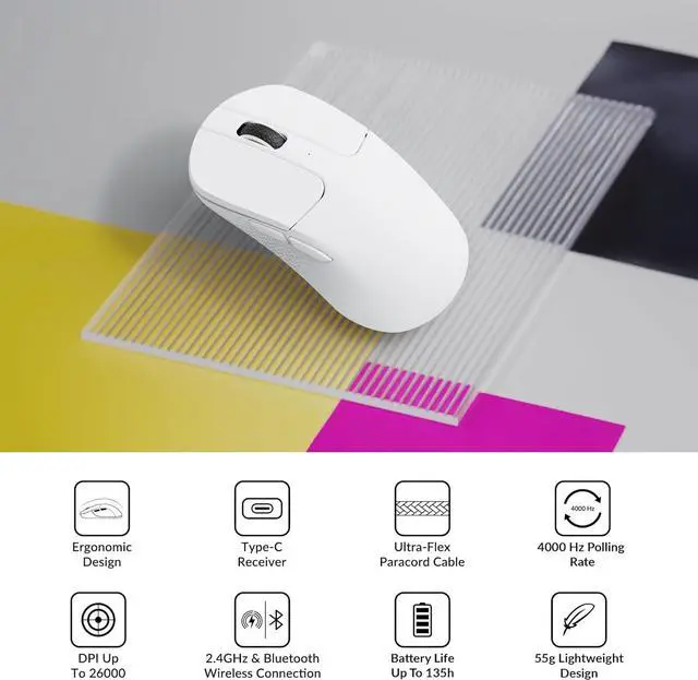 Alt view image 3 of 7 - Keychron M3 Mini 4K Wireless Bluetooth 5.1/2.4 GHz/Wired Optical Mouse, Ultra-Lightweight 55g Programmable PixArt 3395 Sensor with up to 26,000 DPI/ 650 IPS for Windows Mac Linux - White