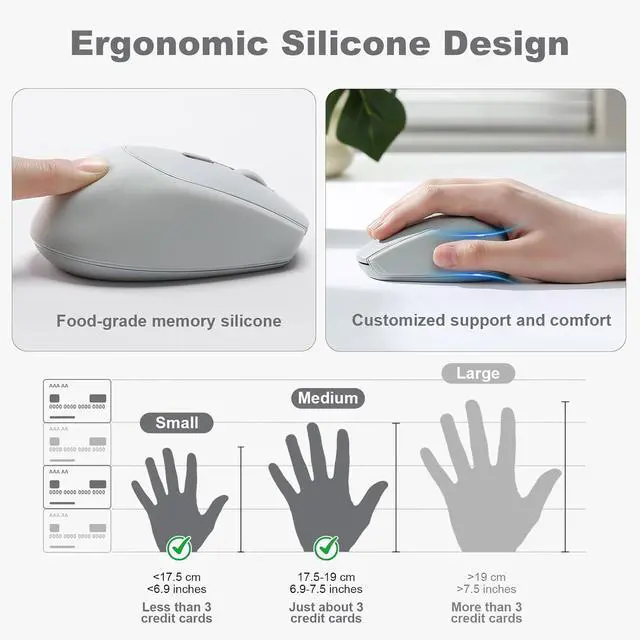 Alt view image 5 of 7 - YUNZII C2 Wireless Mouse,2.4GHz Cute Silicone Noiseless Wireless Computer Mouse, Quiet Clicks, 3 Adjustable DPI, 1600 DPI Optical Tracking, Portable Ergonomic Mice for Laptop/PC/Mac (Gray)