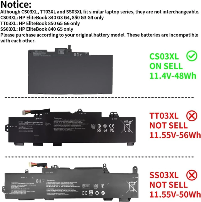 Alt view image 5 of 7 - CS03XL Notebook Battery for HP EliteBook 840 850 755 745 G3 G4 ZBook 15u G3
