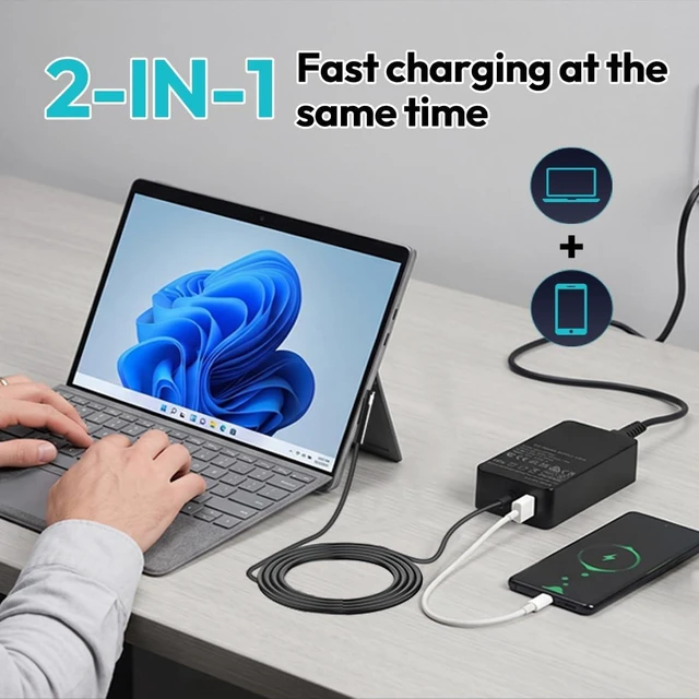 Alt view image 6 of 7 - Replacement for 65W Surface Pro Charger Surface Laptop Charger