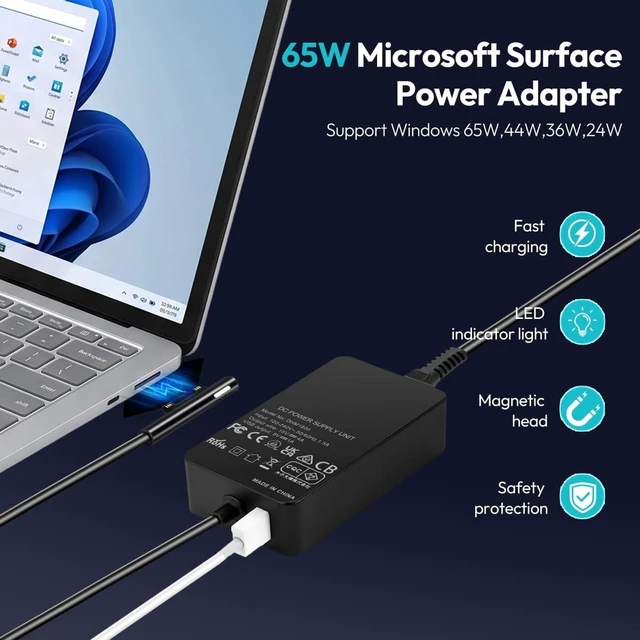 Alt view image 5 of 7 - Replacement for 65W Surface Pro Charger Surface Laptop Charger