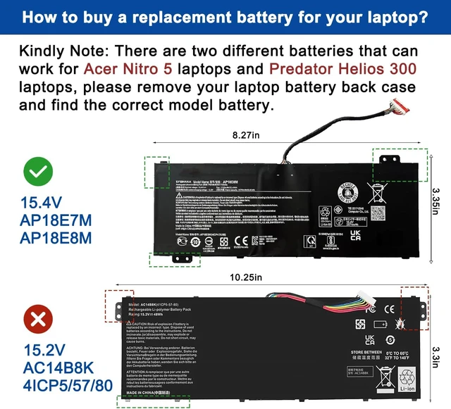 Alt view image 2 of 7 - AP18E8M AP18E7M Battery for Acer Nitro 5 AN515-55 AN515-52 AN515-44 AN515-43 AN515-45 AN515-44-R99Q AN517-52 AN517-55 Nitro 7 AN715-51 Aspire 7 A715-74G-7511 Predator Helios 300 PH315-52 PH315-53