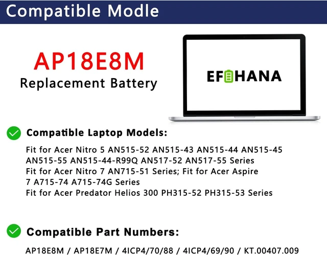 Alt view image 4 of 7 - AP18E8M AP18E7M Battery for Acer Nitro 5 AN515-55 AN515-52 AN515-44 AN515-43 AN515-45 AN515-44-R99Q AN517-52 AN517-55 Nitro 7 AN715-51 Aspire 7 A715-74G-7511 Predator Helios 300 PH315-52 PH315-53