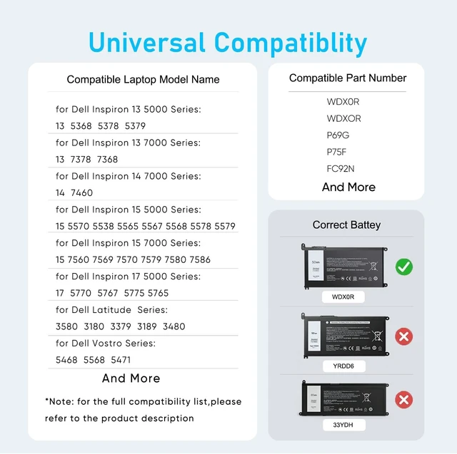 Alt view image 4 of 7 - Upgraded 50Wh WDX0R Battery for Dell Inspiron 15 5570 5567 7579 5565