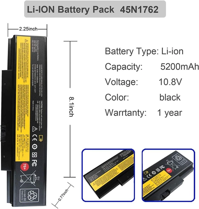 Alt view image 3 of 6 - 45N1762 76+ Laptop Battery 10.8V 5200MAH