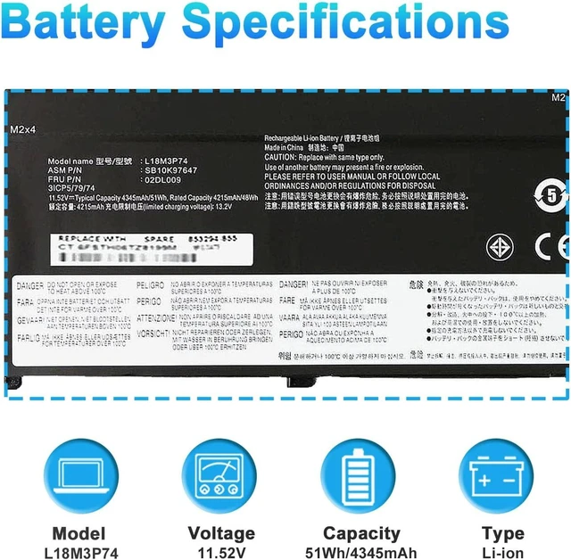 Alt view image 2 of 7 - L18M3P74 L18M3P73 Battery for Lenovo ThinkPad T490 T495 P43S