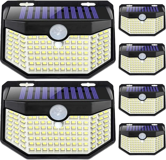 Main image of HMCITY 120 LED Outdoor Solar Lights with Motion Sensor and 3 Lighting Modes, IP65 Waterproof Wide Solar Wall Lights Ideal for Garden Patio Yard (Front Button 6Packs, Black Shell-Daylight White)