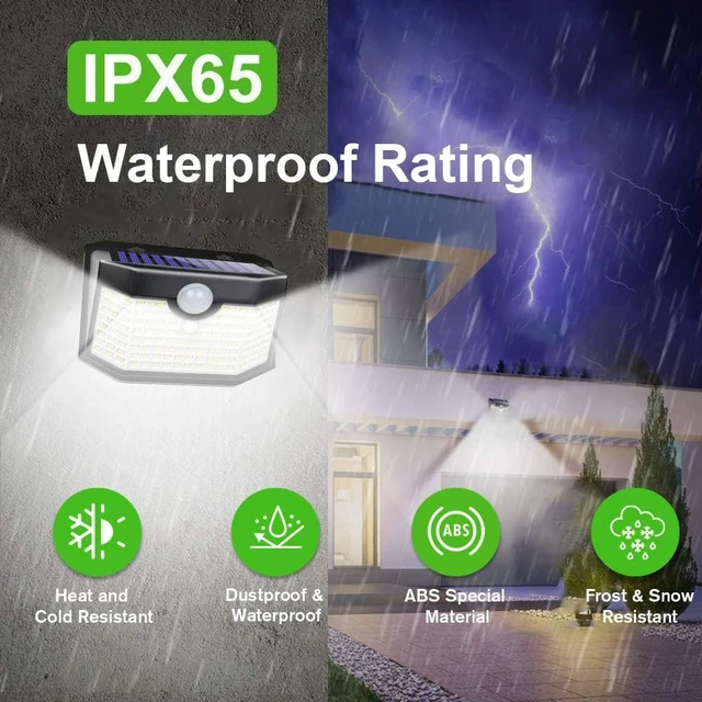 Alt view image 5 of 6 - HMCITY 120 LED Outdoor Solar Lights with Motion Sensor and 3 Lighting Modes, IP65 Waterproof Wide Solar Wall Lights Ideal for Garden Patio Yard (Front Button 6Packs, Black Shell-Daylight White)