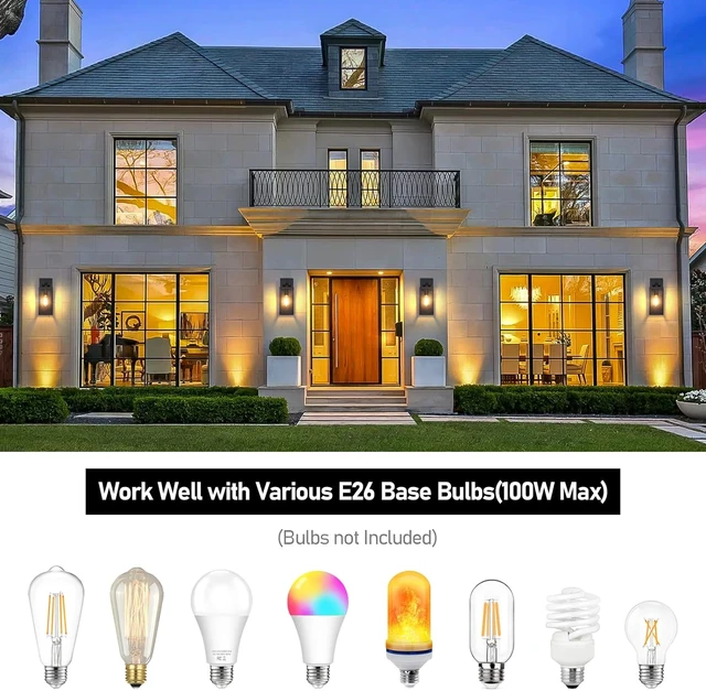 Alt view image 4 of 7 - BesLowe Outdoor Wall Light Fixtures, Modern Black Exterior Wall Lanterns