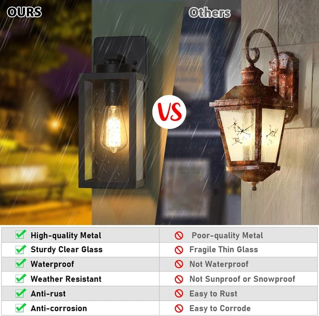 Alt view image 5 of 7 - BesLowe Outdoor Wall Light Fixtures, Modern Black Exterior Wall Lanterns