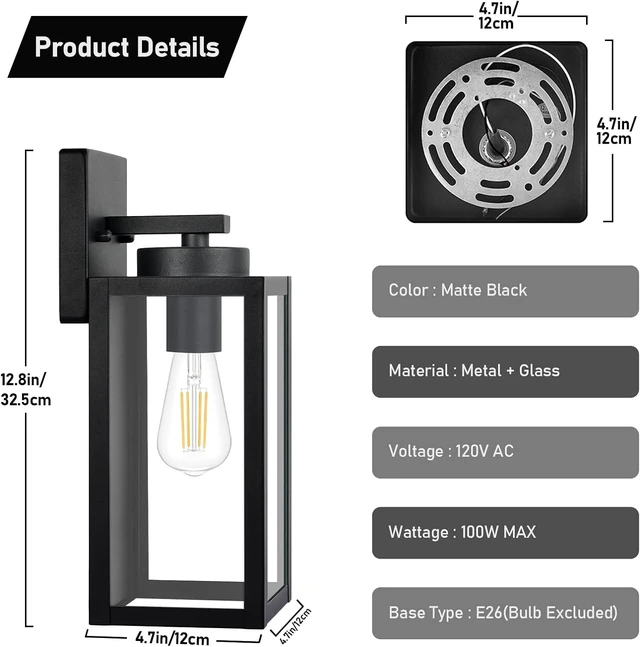 Alt view image 7 of 7 - BesLowe Outdoor Wall Light Fixtures, Modern Black Exterior Wall Lanterns