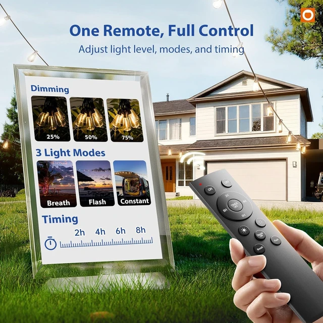 Alt view image 2 of 7 - addlon 100FT Outdoor String Lights ST38 LED with Remote Waterproof Dimmable