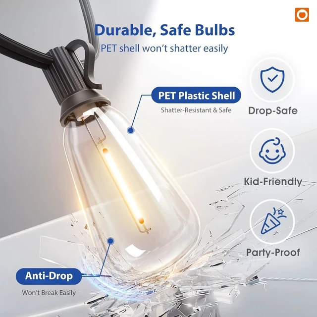 Alt view image 4 of 7 - addlon 100FT Outdoor String Lights ST38 LED with Remote Waterproof Dimmable