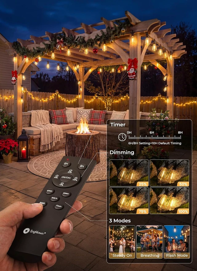 Alt view image 5 of 7 - Brightown 52FT Solar String Lights Outdoor Waterproof, Last 30+ Hrs Runtime