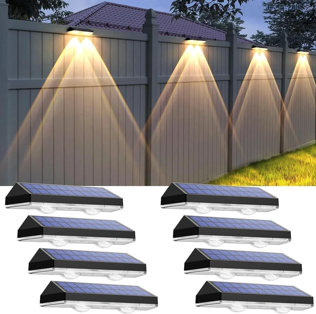Main image of Solar Fence Lights Outdoor, 2700/4000/6000K 3 Mode, 8-12H, Black, 8 Pack