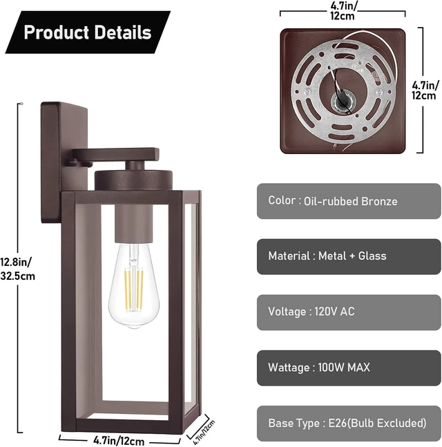Alt view image 5 of 7 - BesLowe Outdoor Wall Light Fixtures, Oil-Rubbed Bronze Wall Lanterns