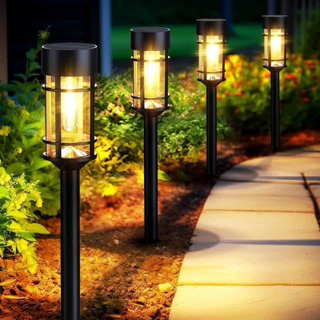 Main image of Mancra Solar Pathway Lights, 8 Pack LED Solar Lights Outdoor Waterproof, Glass Metal Garden Lighting for Yard Path Landscape Lawn Walkway Driveway, 3000K