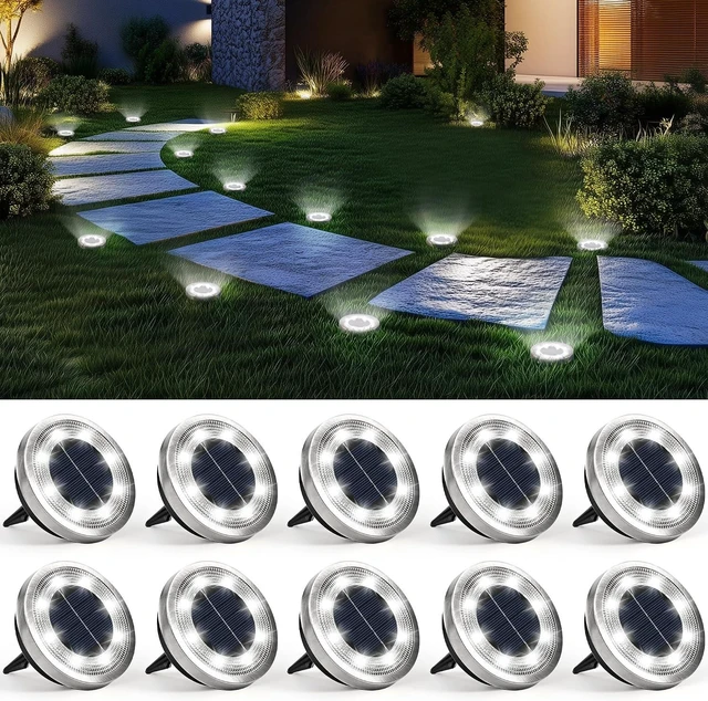 Main image of SOLPEX 10 Pack Solar Ground Lights Outdoor, Backyard Decor Cool White