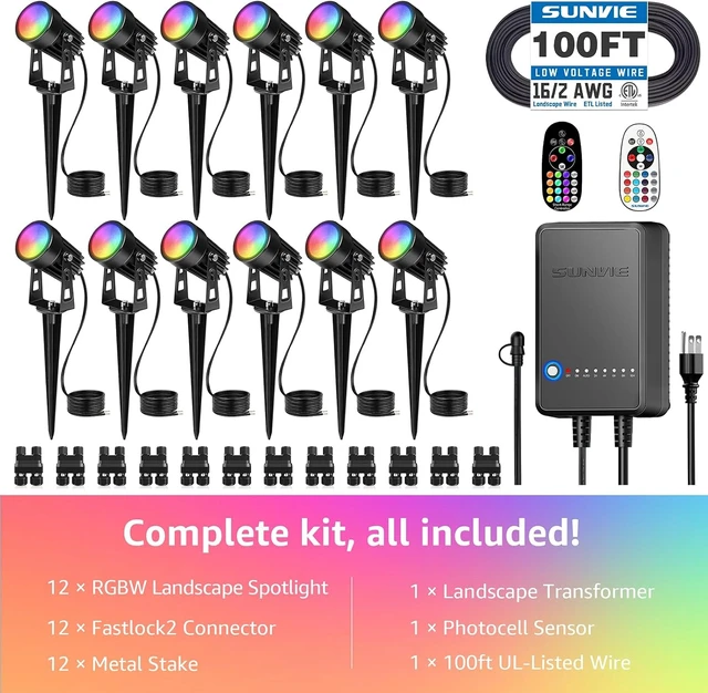 Alt view image 2 of 7 - SUNVIE 3W RGBW LED Low Voltage Landscape Lighting Kit, Dusk to Dawn, 12 PCS