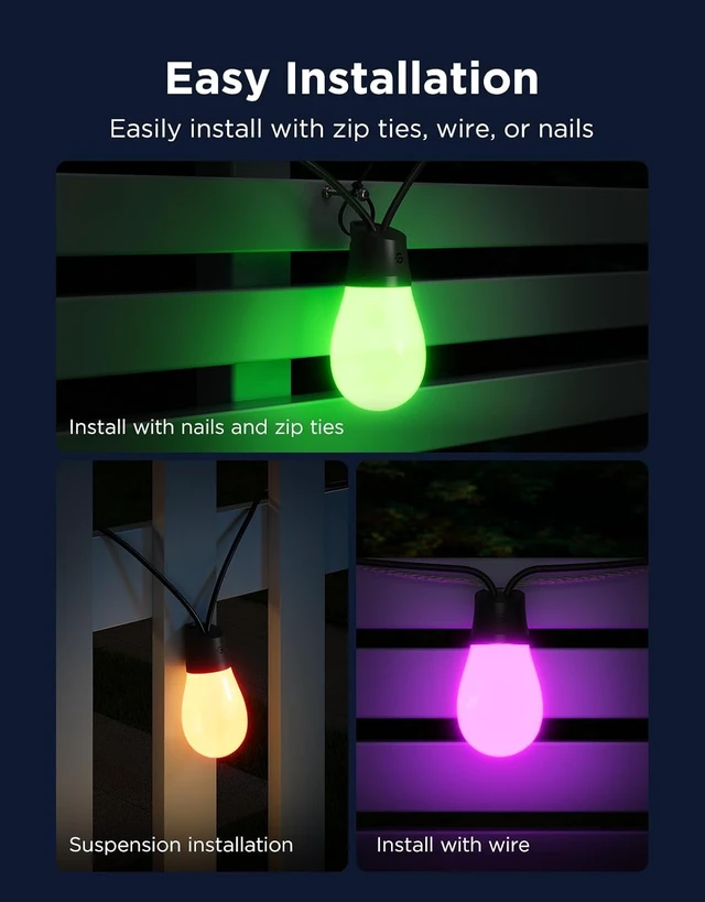 Alt view image 6 of 7 - Govee S14 Bulb Outdoor String Lights 2, 96ft RGBICWW, 30 LED Bulbs, IP66