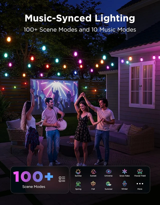 Alt view image 4 of 7 - Govee S14 Bulb Outdoor String Lights 2, 96ft RGBICWW, 30 LED Bulbs, IP66
