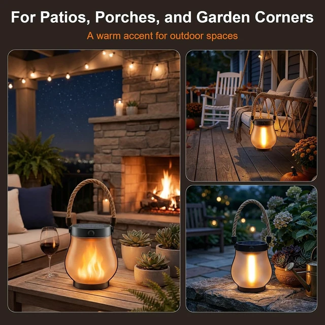 Alt view image 5 of 7 - Solar Lanterns Outdoor Waterproof 4-Pack, 2nd Gen Flickering Flame Effect