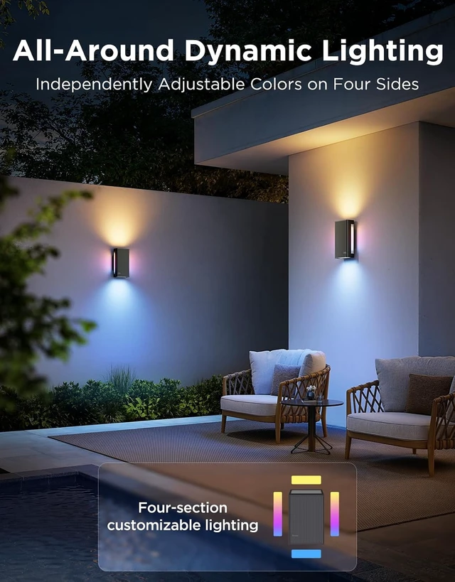Alt view image 3 of 7 - Govee Outdoor UpDown Wall Light, 2 Pack, 1200LM RGBICWW Smart Porch Lights