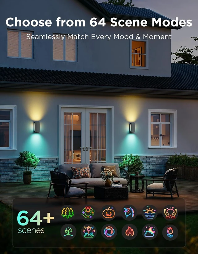 Alt view image 6 of 7 - Govee Outdoor UpDown Wall Light, 2 Pack, 1200LM RGBICWW Smart Porch Lights