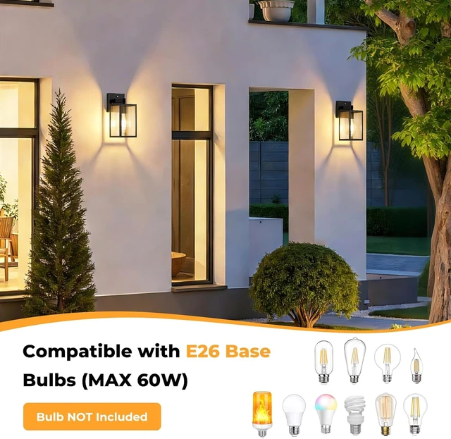 Alt view image 4 of 7 - 2-Pack Dusk to Dawn Waterproof Wall Light Fixtures Porch Light Wall Lantern