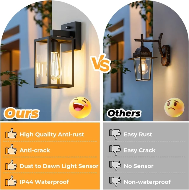 Alt view image 5 of 7 - 2-Pack Dusk to Dawn Waterproof Wall Light Fixtures Porch Light Wall Lantern