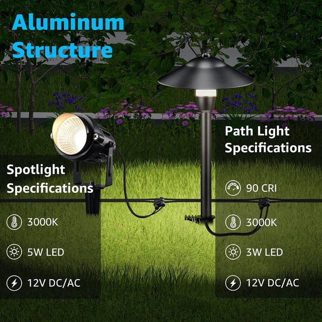 Alt view image 2 of 7 - SUNVIE LED Low Voltage Landscape Lighting 12V Landscape Lighting Kit with Connectors, Low Voltage Pathway Lights with Spotlights Aluminum Pathway Lights Wired Waterproof for Patio Yard Garden, 12 Pack