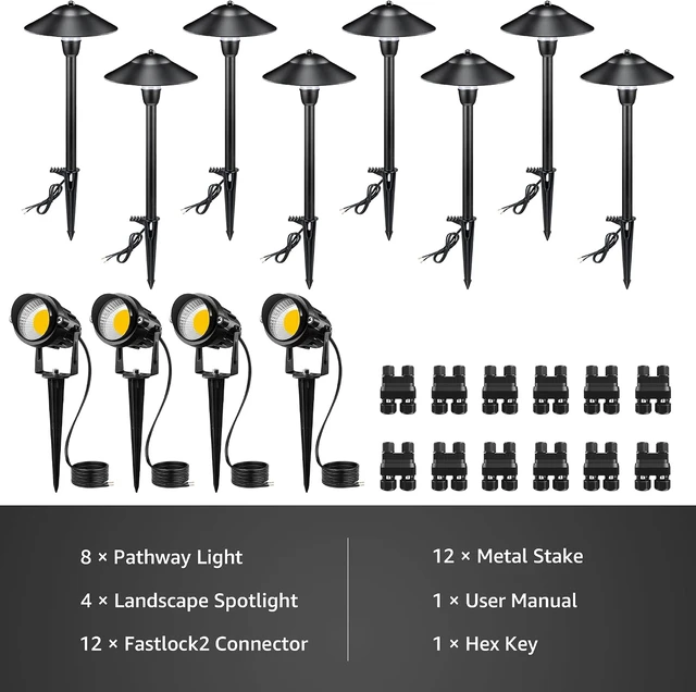 Alt view image 7 of 7 - SUNVIE LED Low Voltage Landscape Lighting 12V Landscape Lighting Kit with Connectors, Low Voltage Pathway Lights with Spotlights Aluminum Pathway Lights Wired Waterproof for Patio Yard Garden, 12 Pack