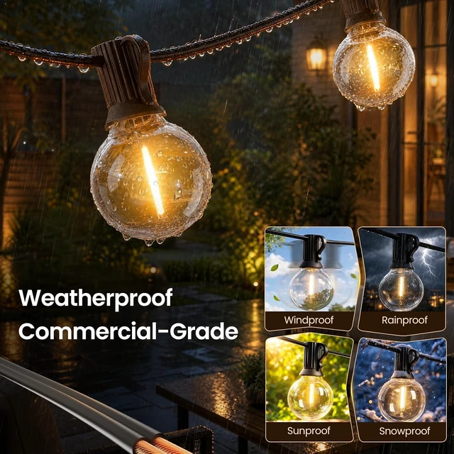 Alt view image 2 of 7 - RTTY 200FT Outdoor String Lights, 100+4 G40 LED Bulbs,Dimmable Patio Lights