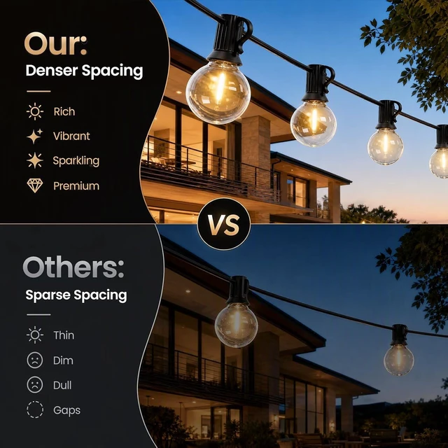 Alt view image 4 of 7 - RTTY 200FT Outdoor String Lights, 100+4 G40 LED Bulbs,Dimmable Patio Lights