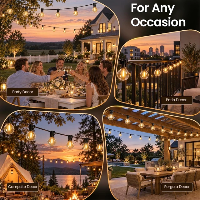 Alt view image 6 of 7 - RTTY 200FT Outdoor String Lights, 100+4 G40 LED Bulbs,Dimmable Patio Lights