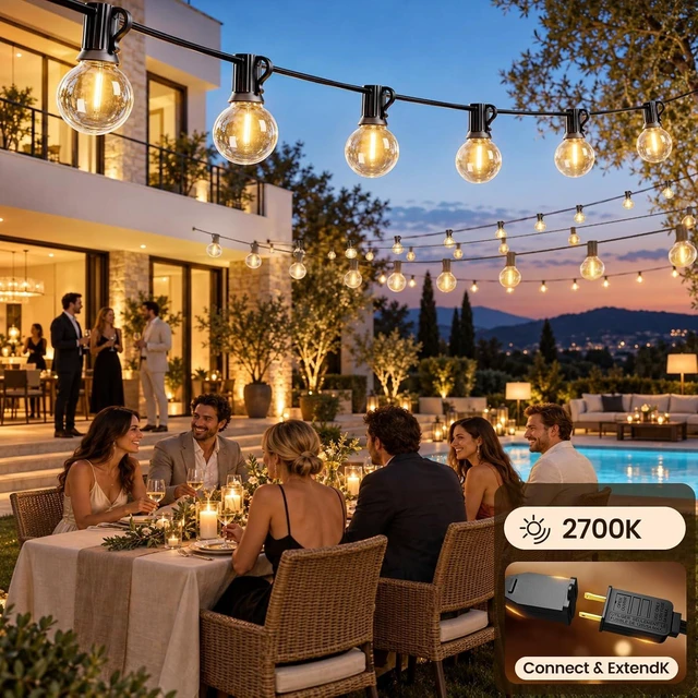 Alt view image 7 of 7 - RTTY 200FT Outdoor String Lights, 100+4 G40 LED Bulbs,Dimmable Patio Lights
